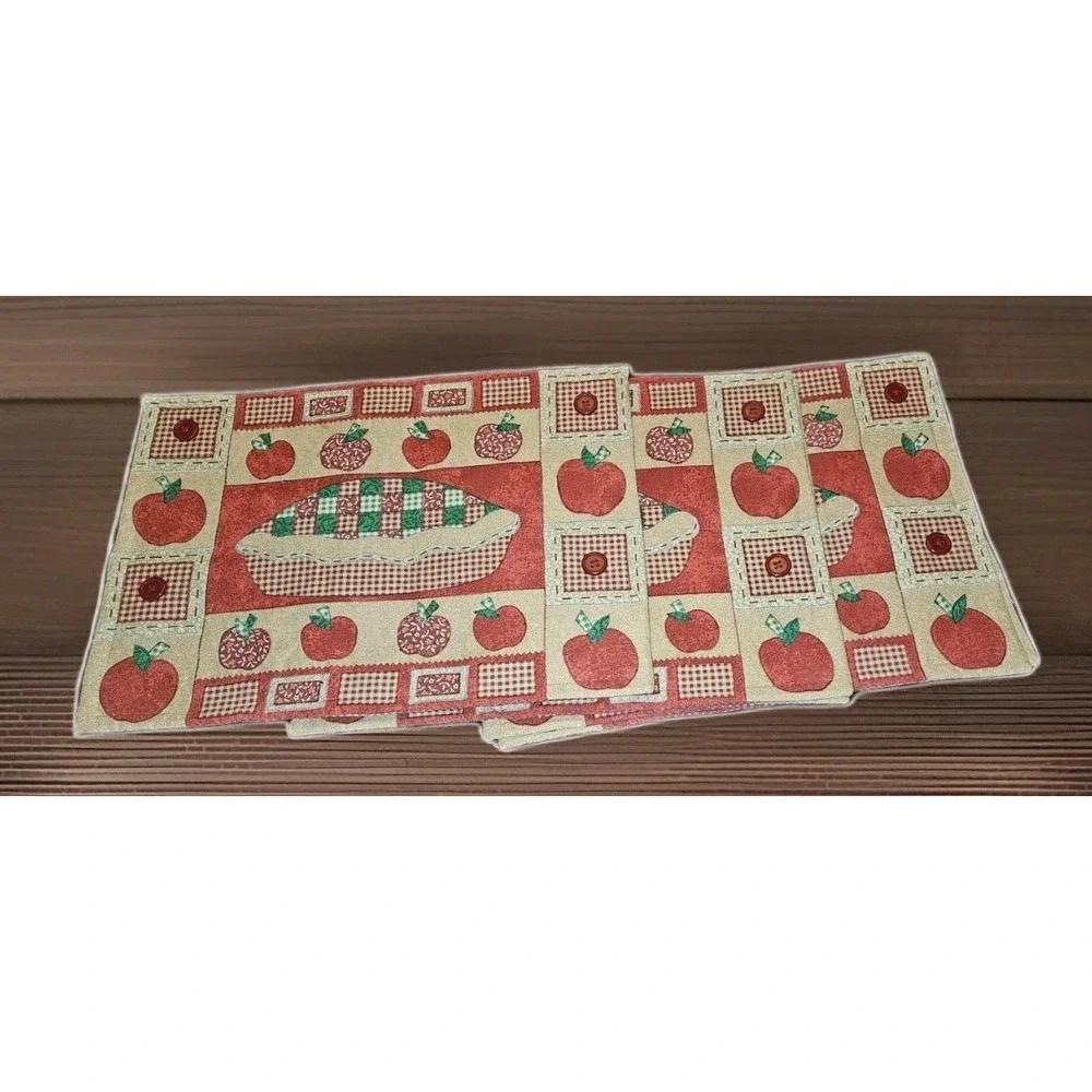 Pink Gingham Cottagecore Fall Apple Pie Table Reversible Placemats Set 6 18